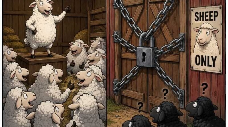 graphic using sheep to explain causing dei issues
